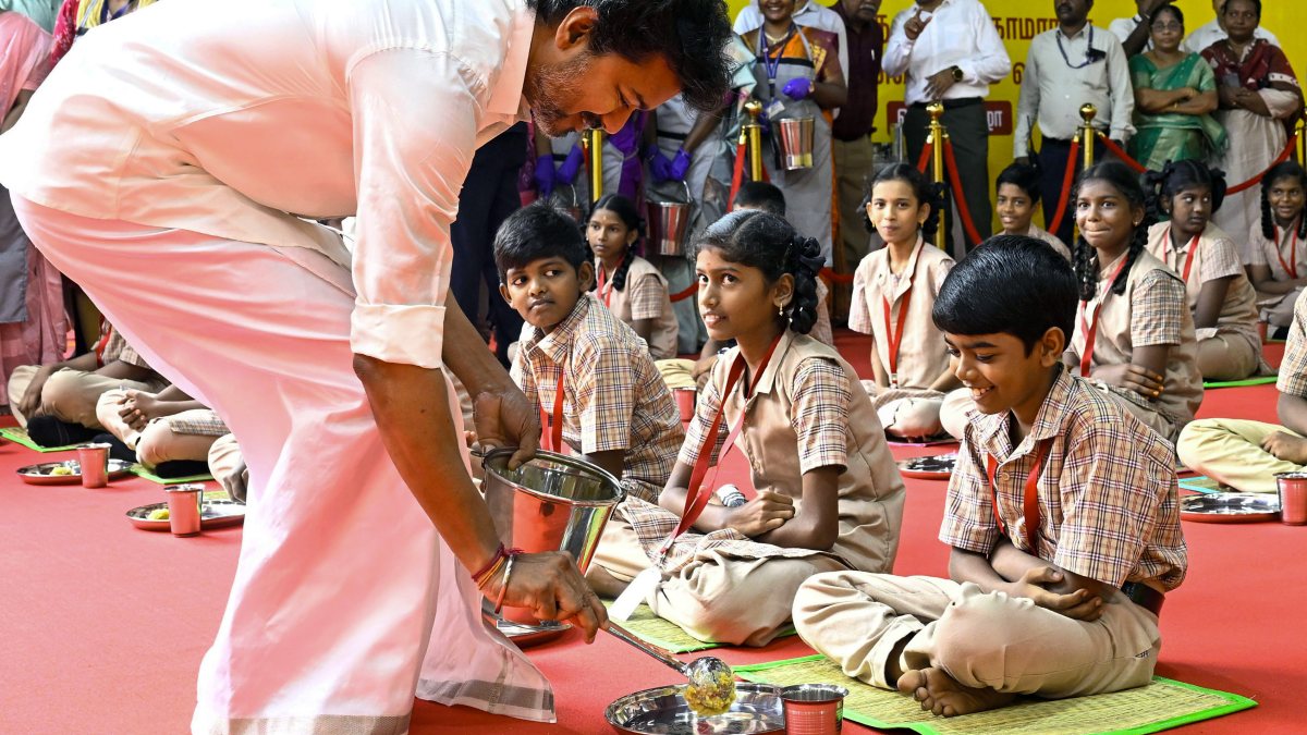 Tamil Nadu CM Vijay serves food at breakfast scheme launch
