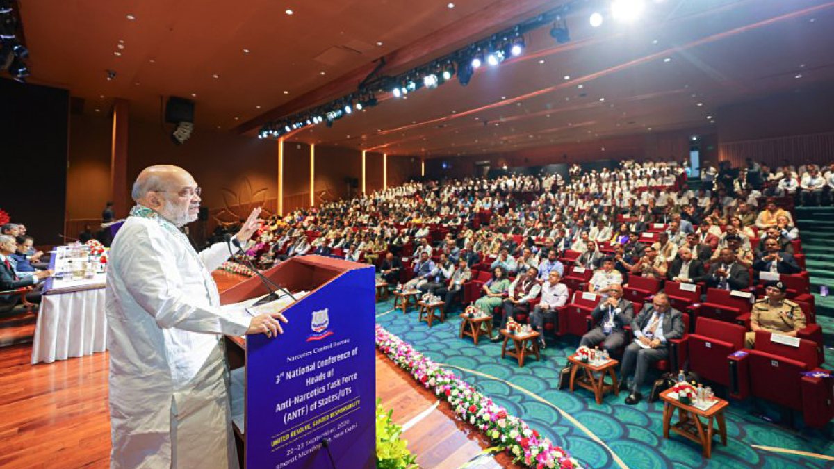 Amit Shah addresses 3rd National Conference of ANTF heads in New Delhi