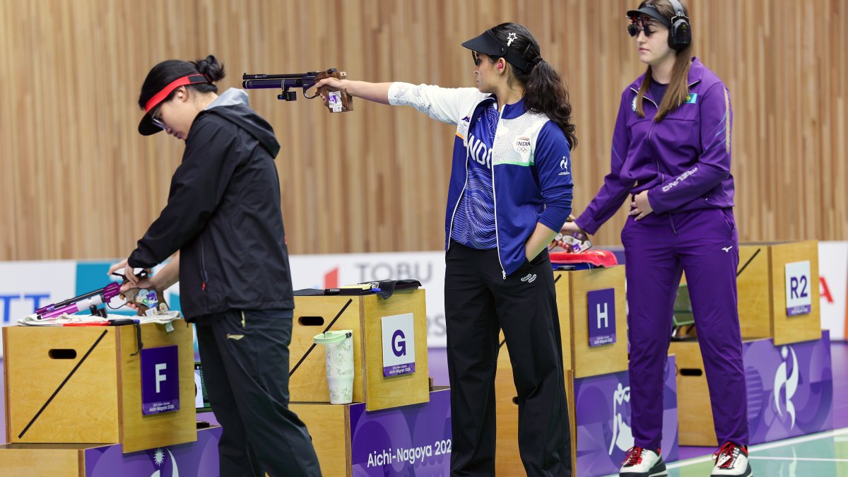 Manu Bhaker competes in women's 10m air pistol final at Asian Games