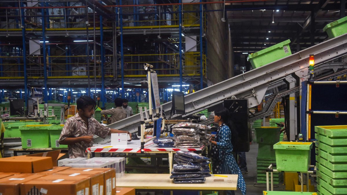 Flipkart employees package orders at Gurugram fulfillment center