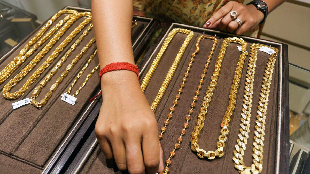 Gold jewellery displayed ahead of Durga Puja in Agartala