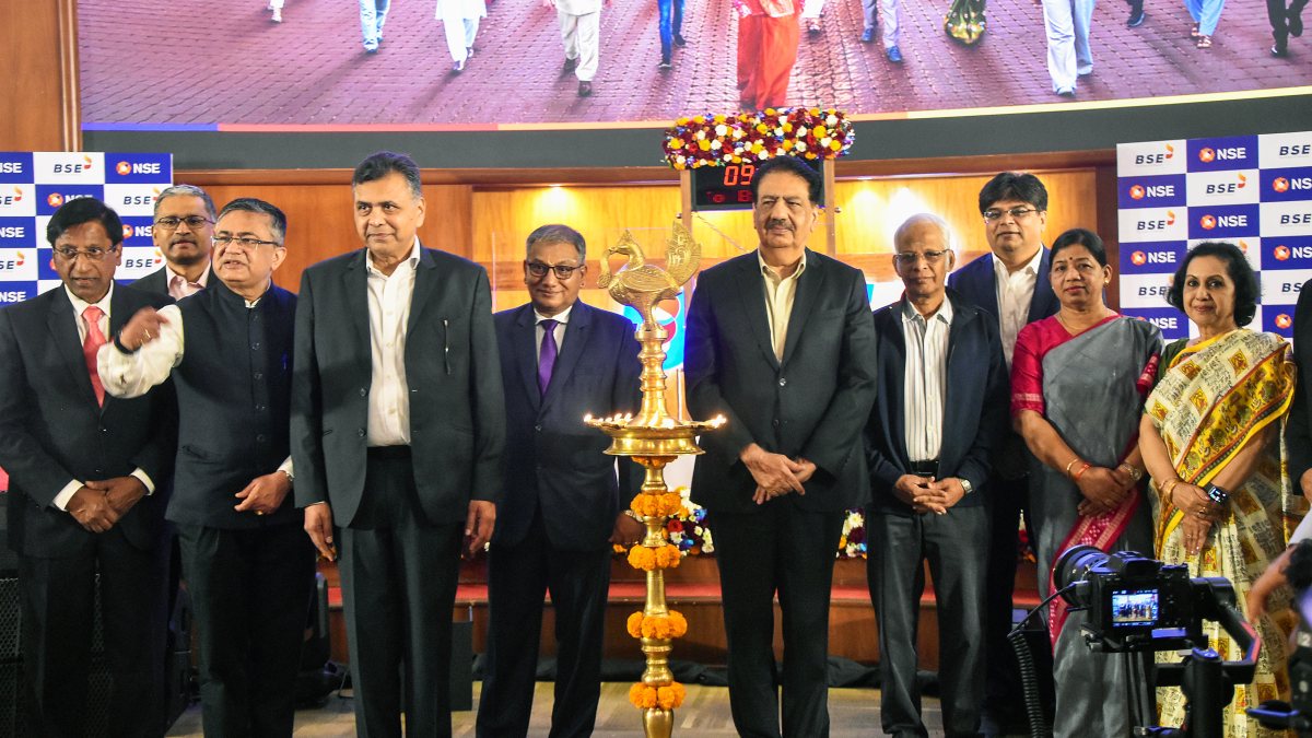 NSE chairperson attends listing ceremony at BSE in Mumbai