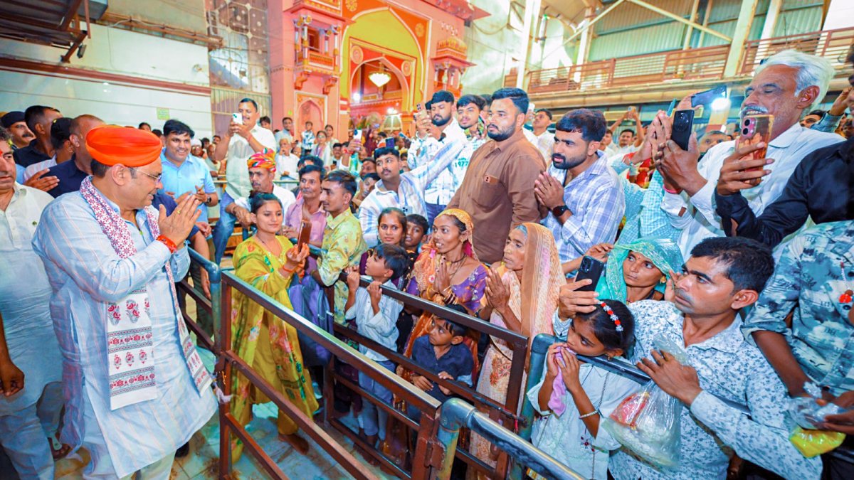 Rajasthan CM Bhajanlal Sharma greets devotees at Ramdevra temple