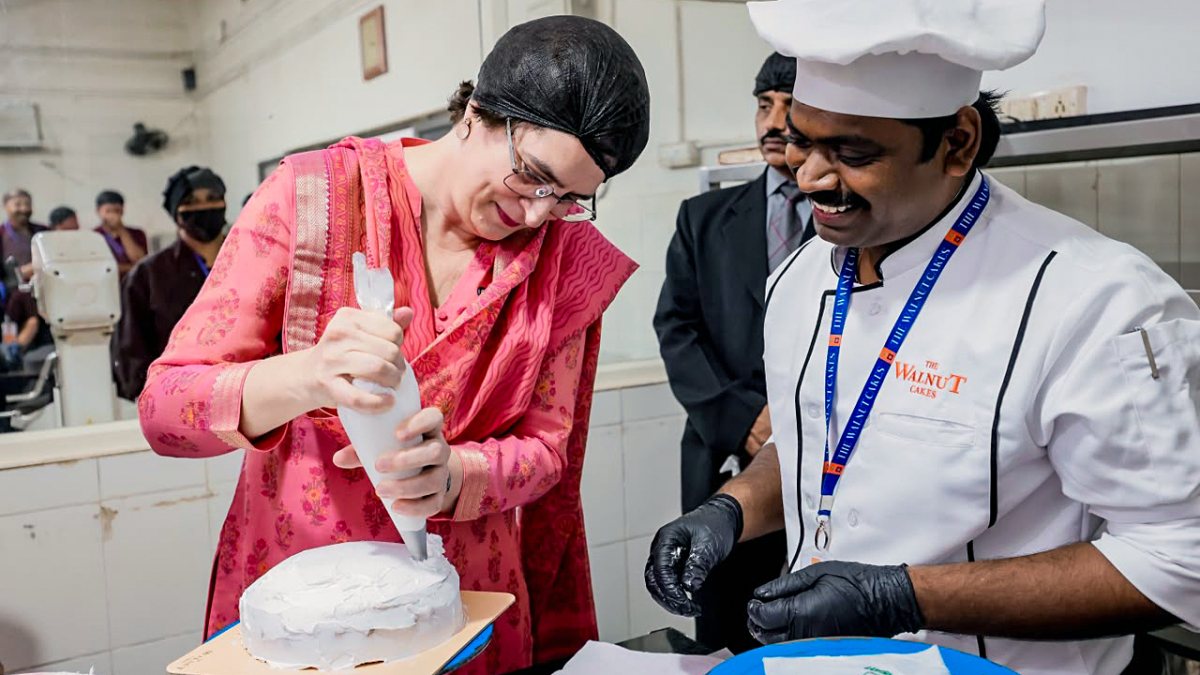 Priyanka Gandhi bakes cake at Wayanad baking unit
