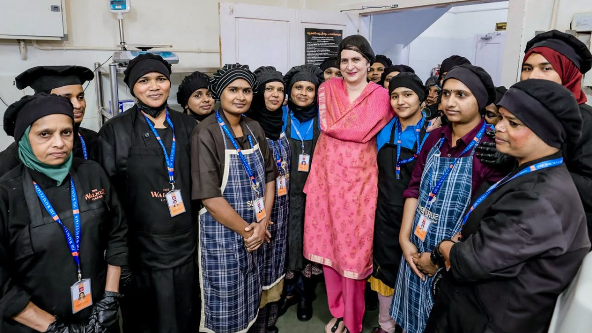 Priyanka Gandhi visits baking unit at KINFRA Park in Wayanad