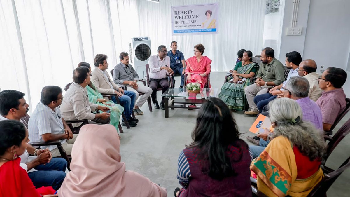 Priyanka Gandhi meets entrepreneurs at KINFRA Park in Wayanad