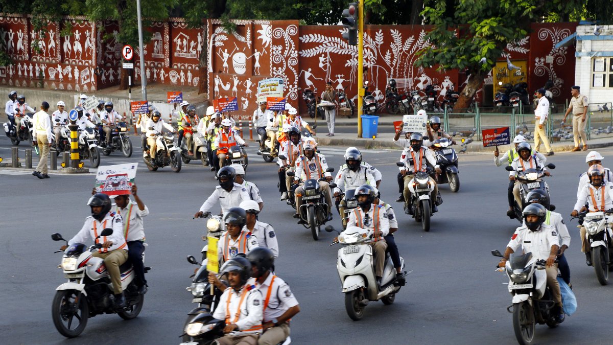 Ahmedabad police hold road safety bike rally