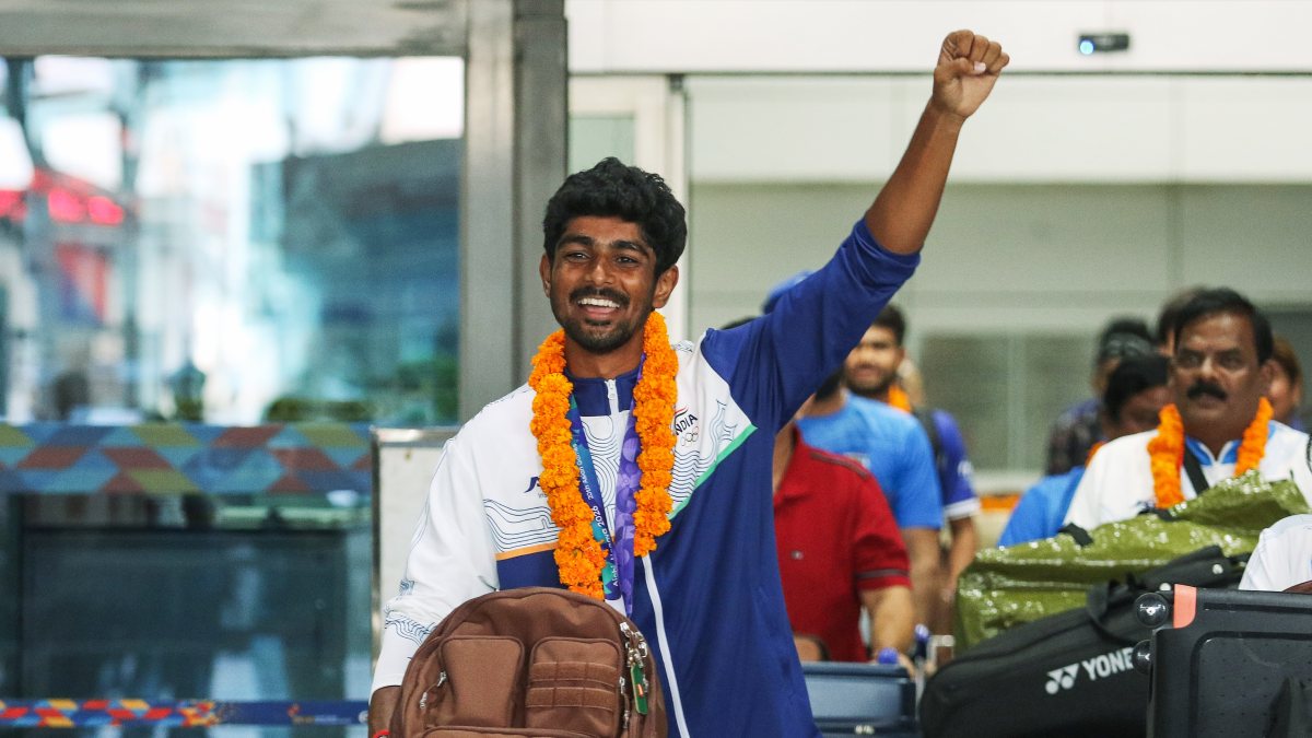 Asian Games soft tennis bronze medallist Jay Meena arrives in New Delhi