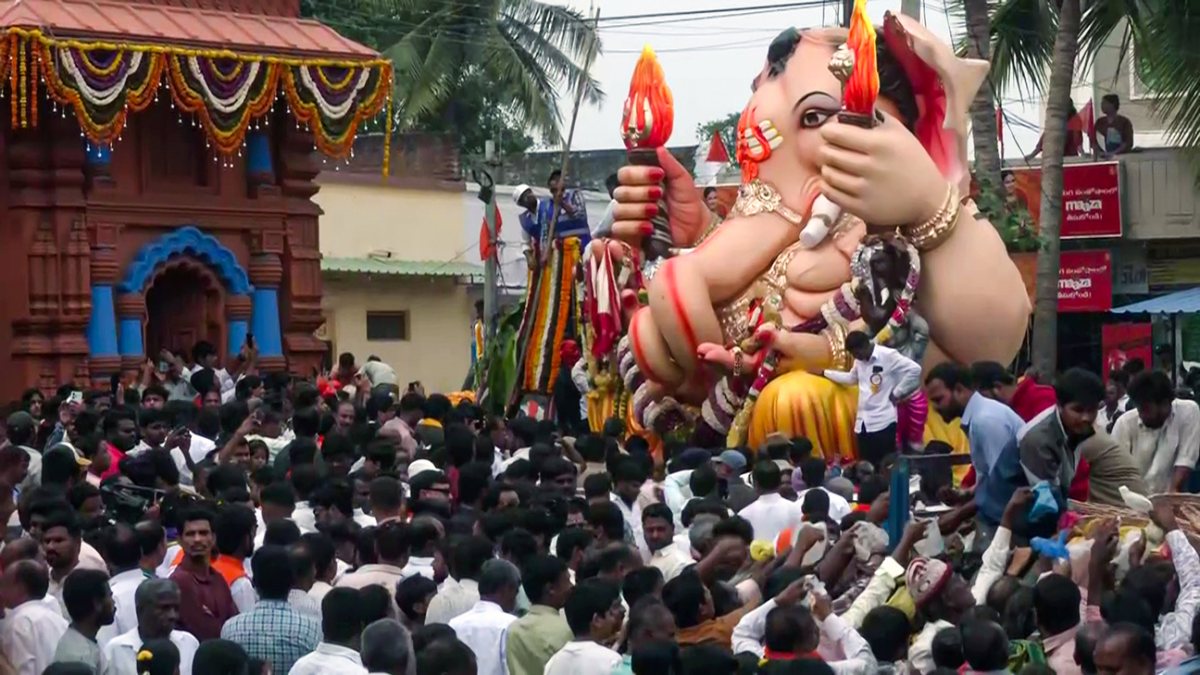 Devotees carry Ganesha idol at Balapur Shobha Yatra in Hyderabad