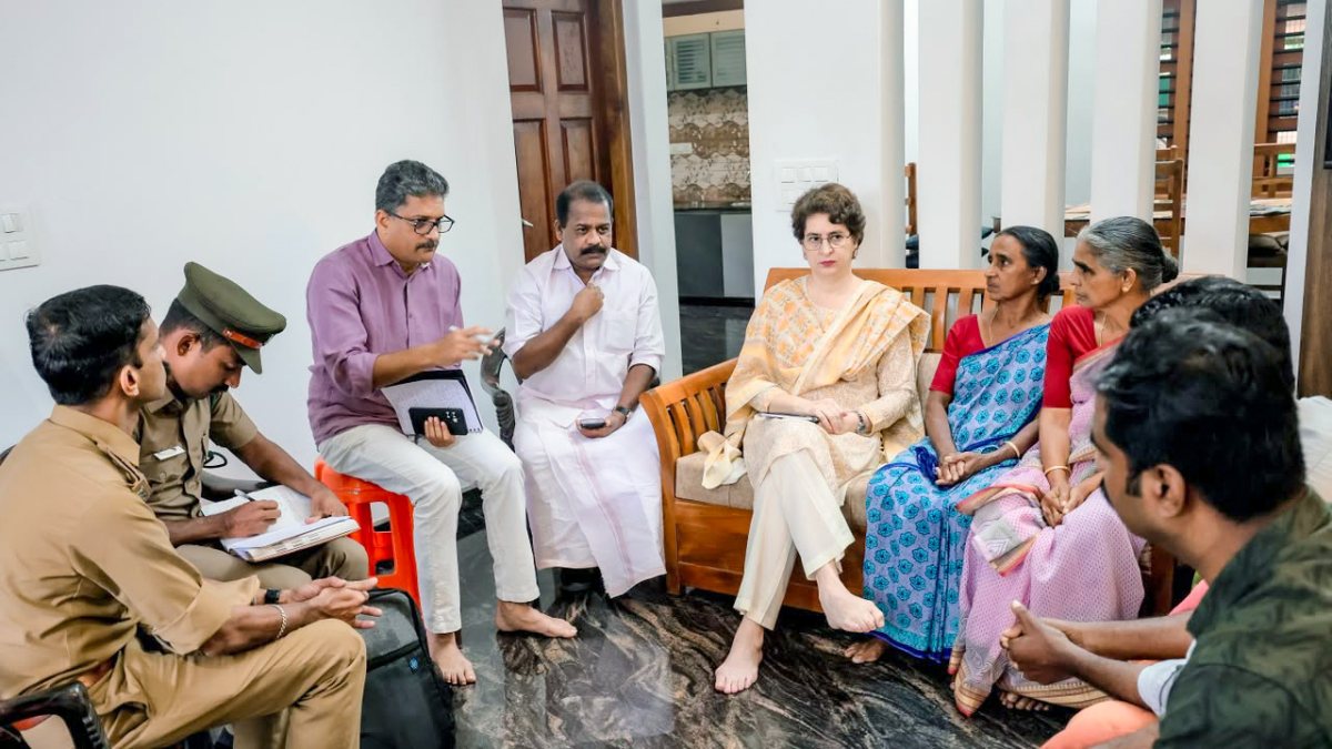 Priyanka Gandhi meets family of late farmer Rajeev in Wayanad