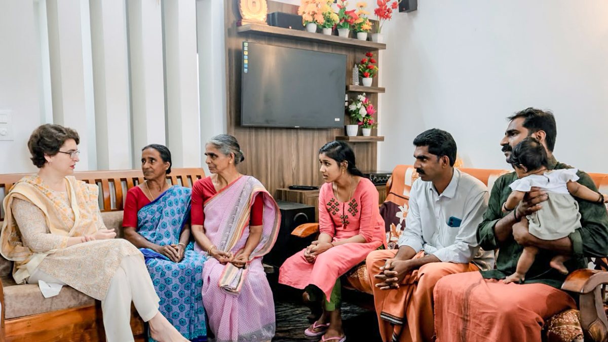 Priyanka Gandhi meets family of late farmer Rajeev in Wayanad