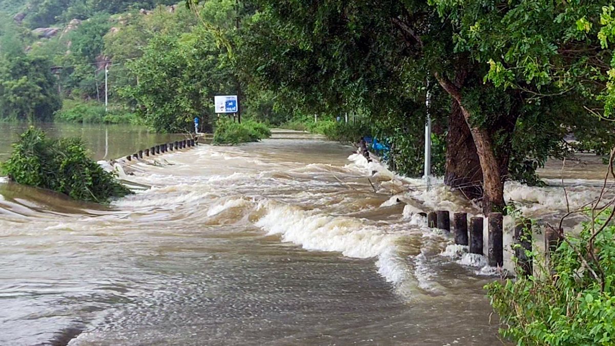 Floodwater washes over road in Khordha after heavy rain