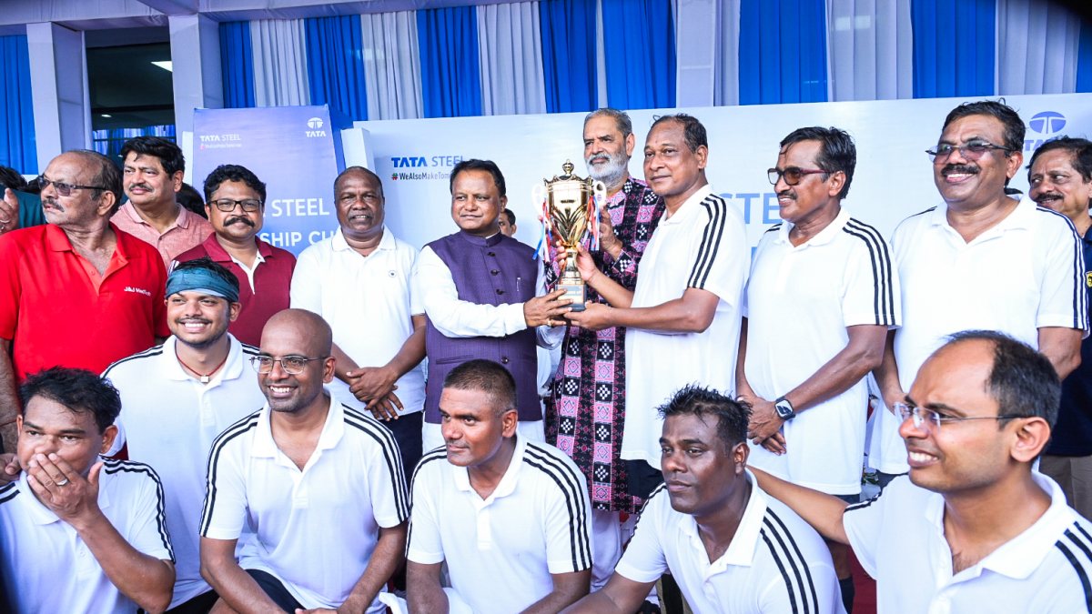 Odisha CM poses at Tata Steel Friendship Cup football match