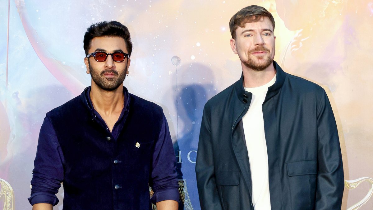 Ranbir Kapoor and MrBeast pose at Ramayana event in Mumbai