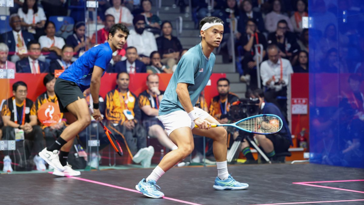 Abhay Singh competes in men's squash final at Nagoya