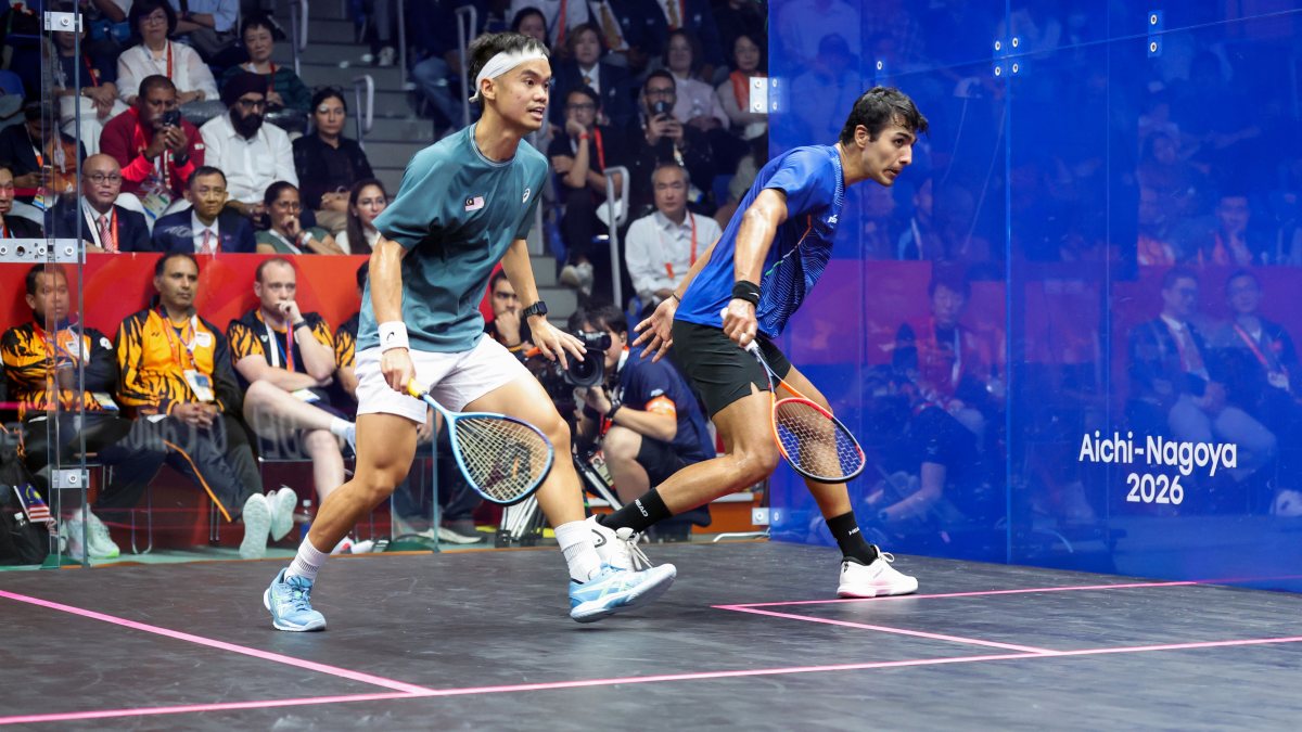 Abhay Singh competes in men's squash final at Nagoya