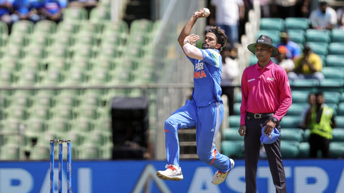 Nitish Kumar Reddy bowls in first ODI against West Indies