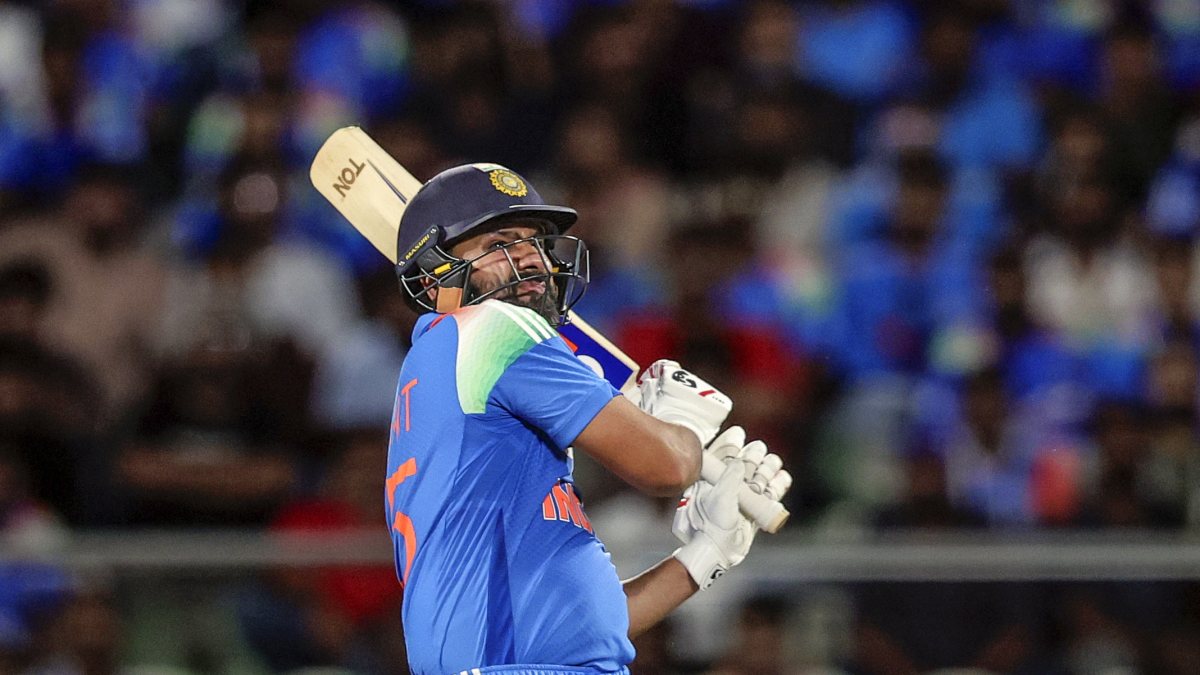 Rohit Sharma plays a shot in 1st ODI against West Indies