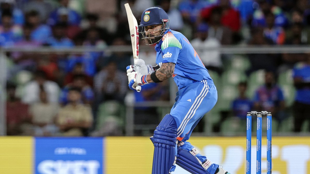Virat Kohli plays a shot during 1st ODI against West Indies