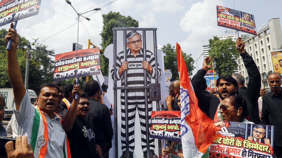 Congress protests in Ahmedabad seeking CEC Gyanesh Kumar resignation