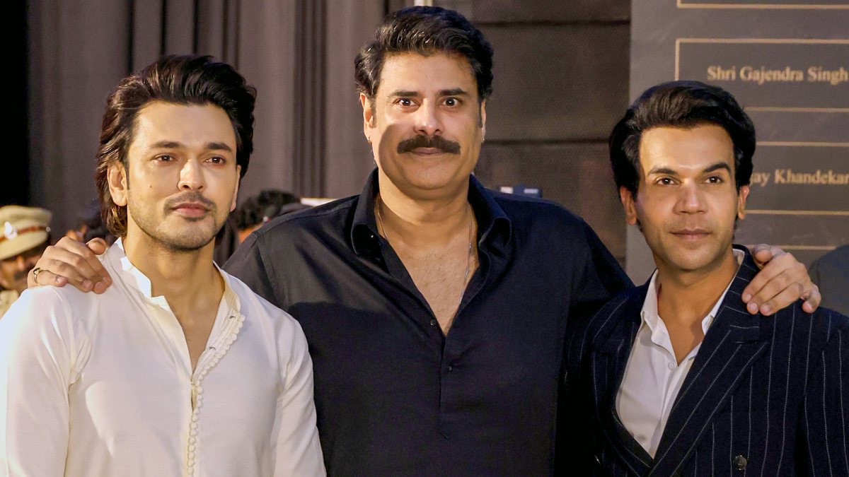 Junaid Sikandar and Rajkummar pose at Prahaar trailer launch