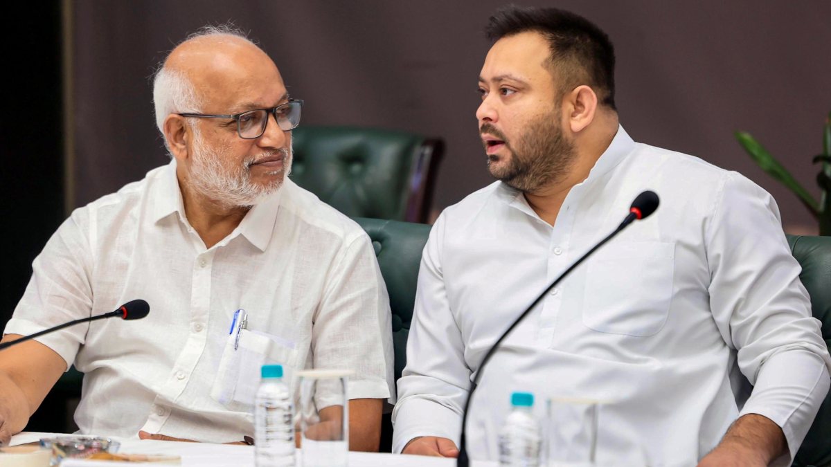 Tejasvi Yadav and M A Baby attend INDIA bloc meeting in New Delhi