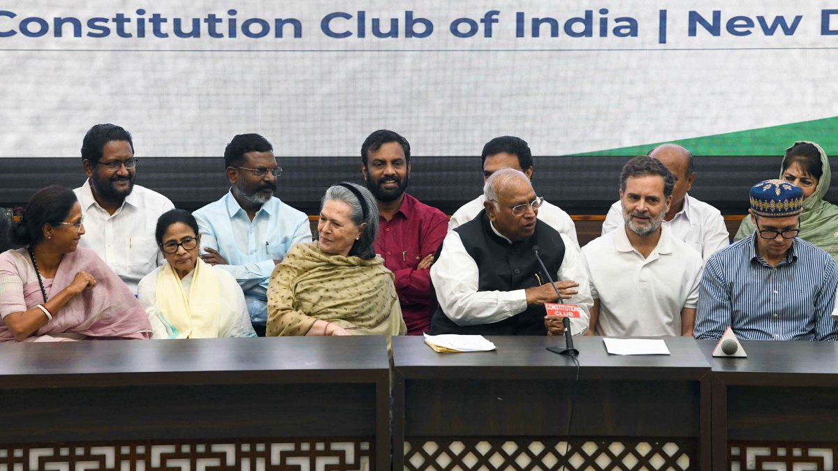 Kharge addresses press after INDIA bloc meeting in Delhi