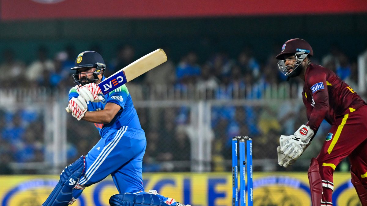 Rohit Sharma plays a shot in 2nd ODI against West Indies