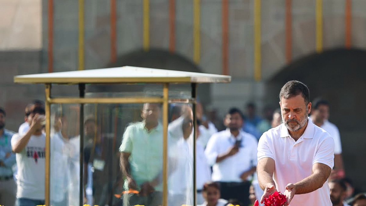 Rahul Gandhi pays floral tributes to Mahatma Gandhi at Rajghat