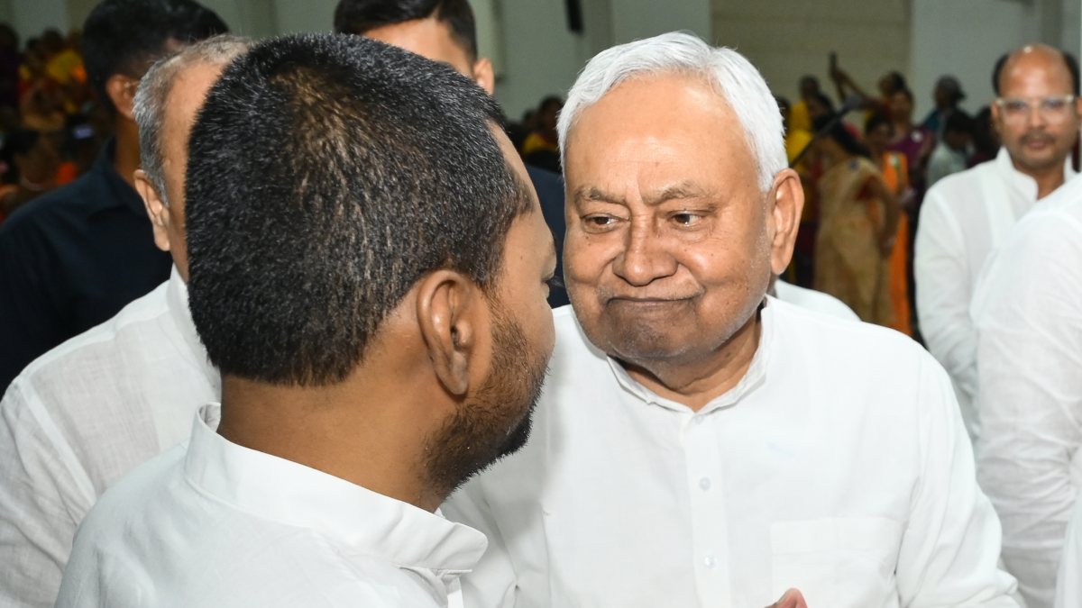 Nitish Kumar interacts with Nishant Kumar at party event in Patna