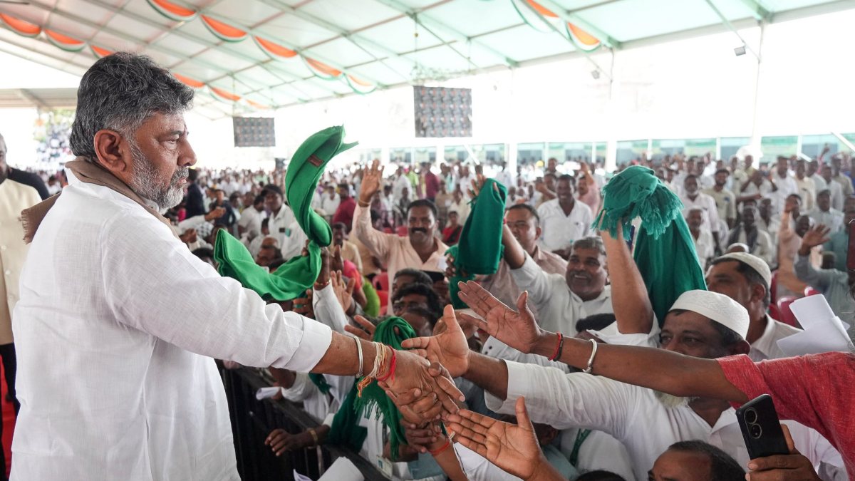 Karnataka CM D.K. Shivakumar greets attendees at public outreach in Mysuru