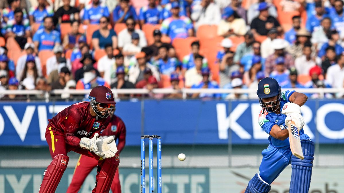 Ruturaj Gaikwad bats in 3rd ODI against West Indies