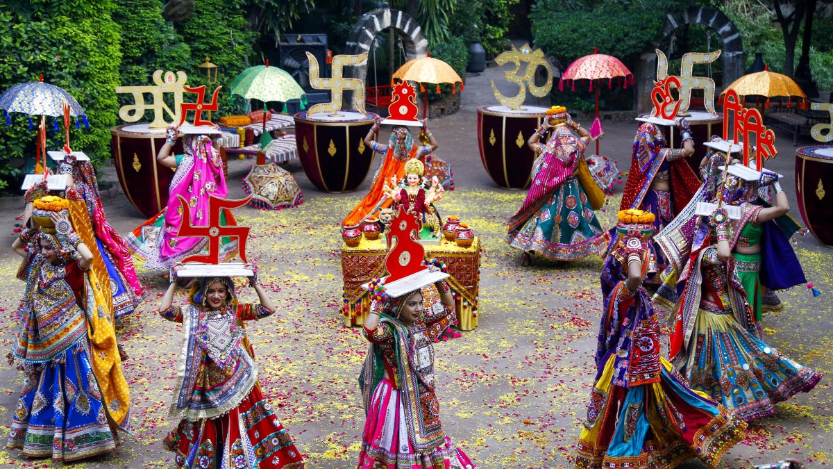 Panghat artists rehearse Garba ahead of Navaratri in Ahmedabad