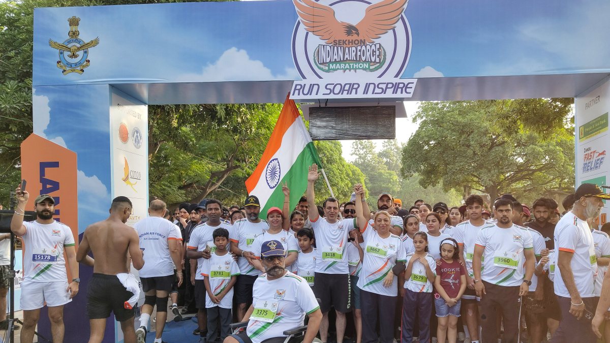 Specially-abled athlete poses at Chandigarh IAF marathon
