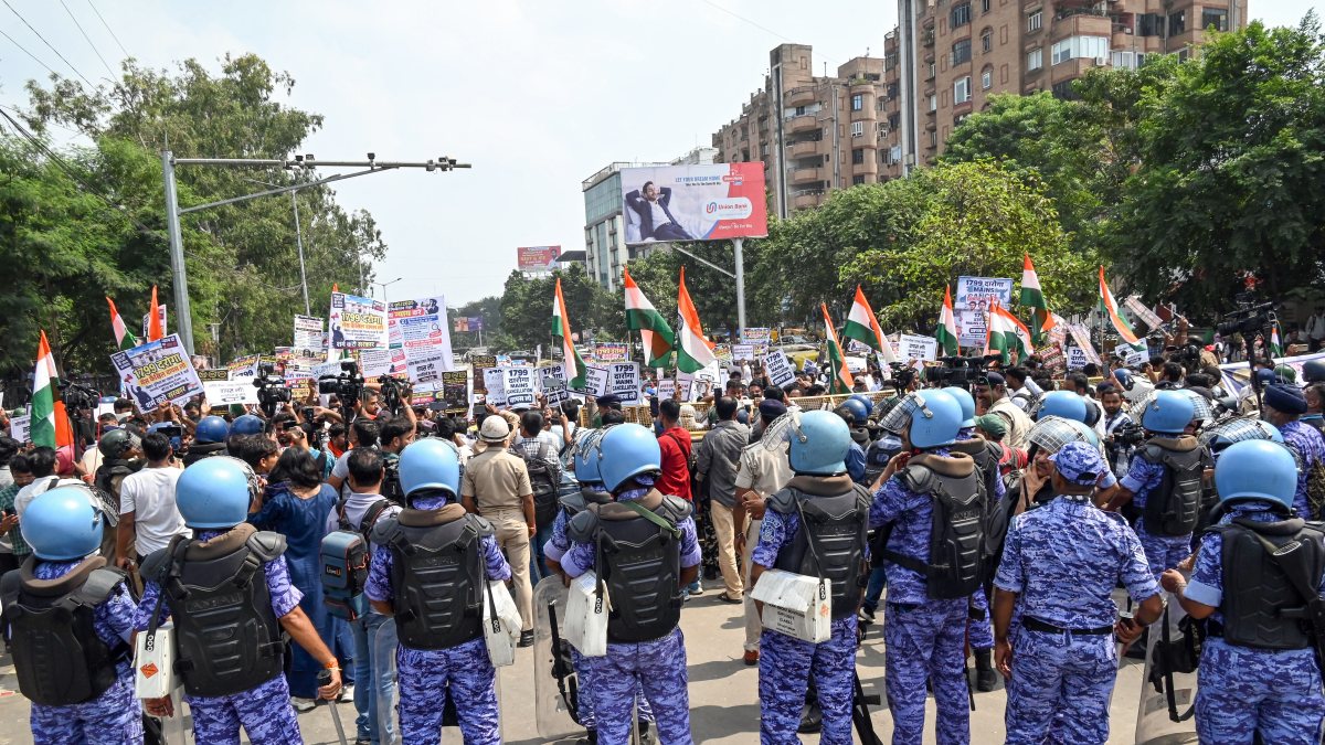 Bihar police job aspirants protest exam cancellation in Patna
