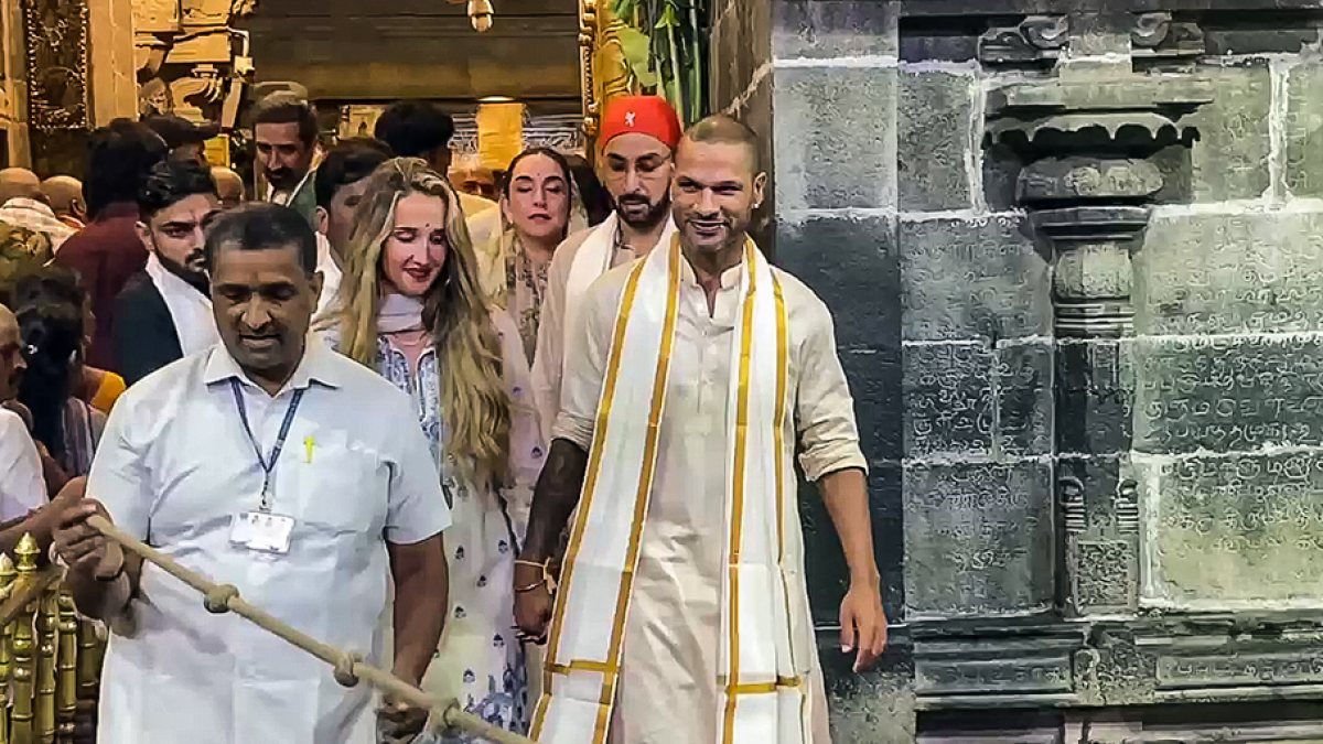 Shikhar Dhawan and wife Sophie visit Tirumala temple