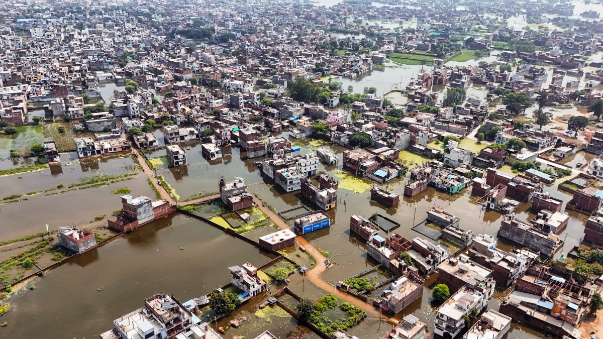 Aerial view of flood-hit Faizullaganj in Lucknow