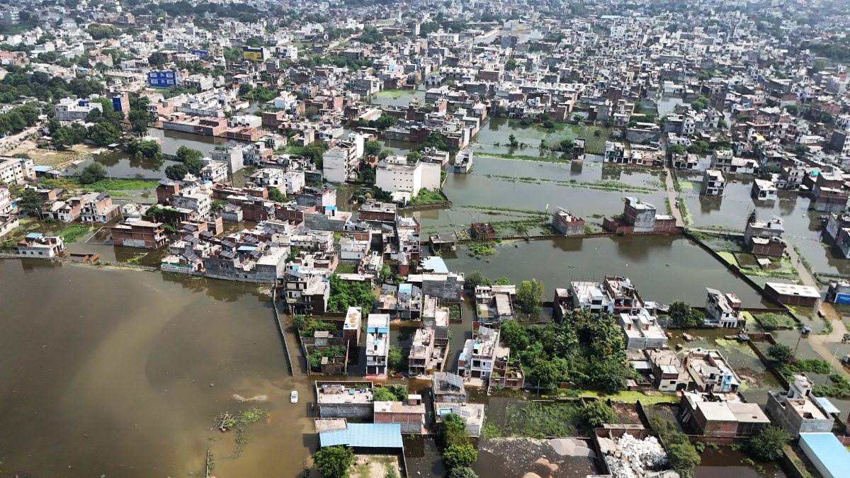 Aerial view of flooded Faizullaganj area in Lucknow