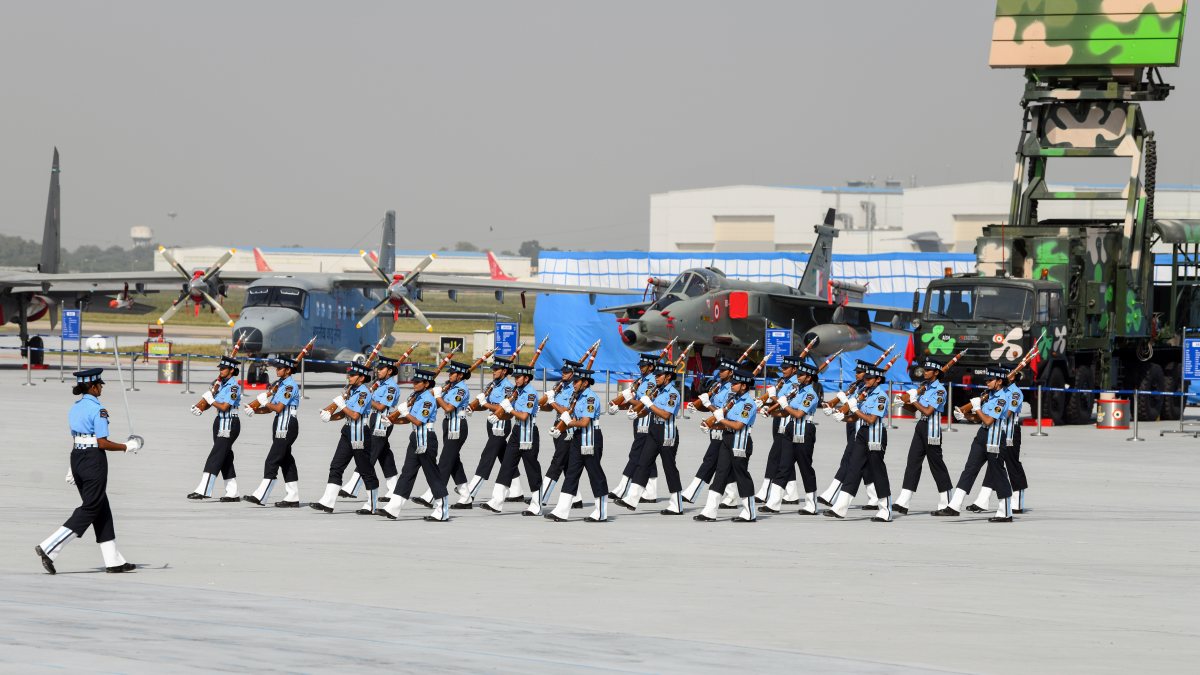 IAF women rehearse rifle drill ahead of Air Force Day parade