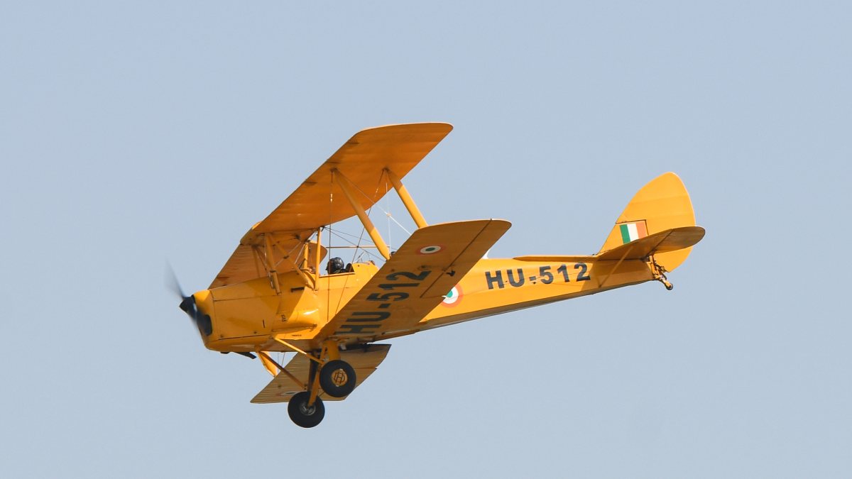 Vintage Tiger Moth flies past at Hindon air base rehearsal