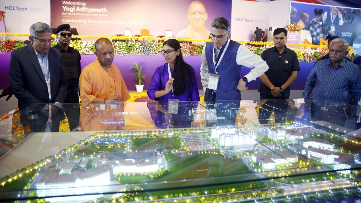 Yogi Adityanath views campus model at HCLTech Lucknow event