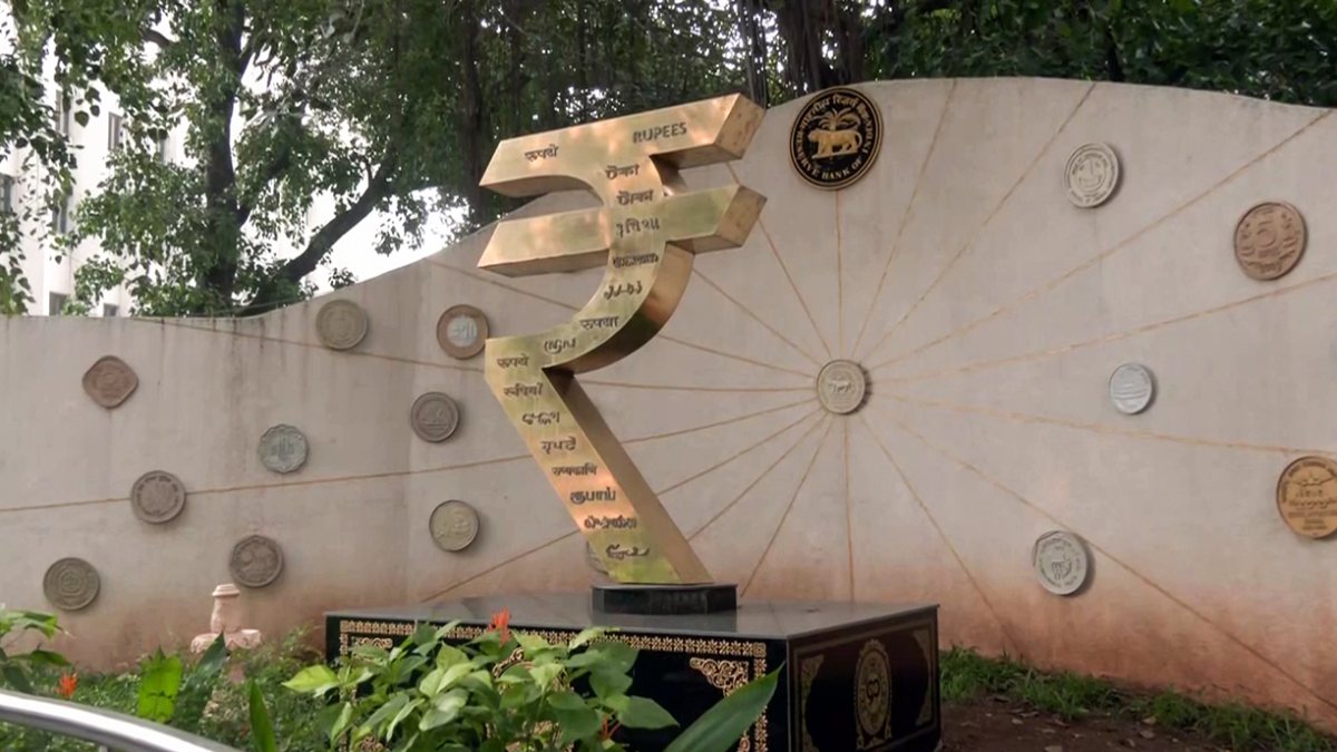 Rupee sculpture outside RBI office ahead of monetary policy decision