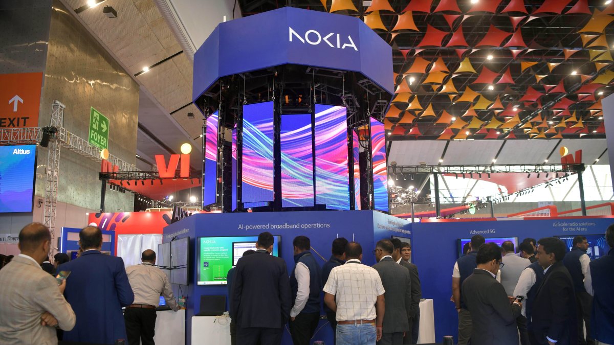 Nokia booth draws visitors at India Mobile Congress in New Delhi
