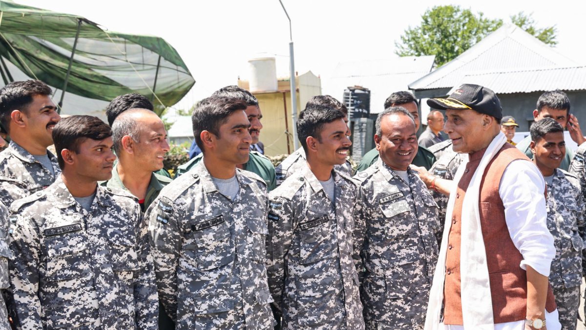 Rajnath Singh interacts with air warriors on Air Force Day