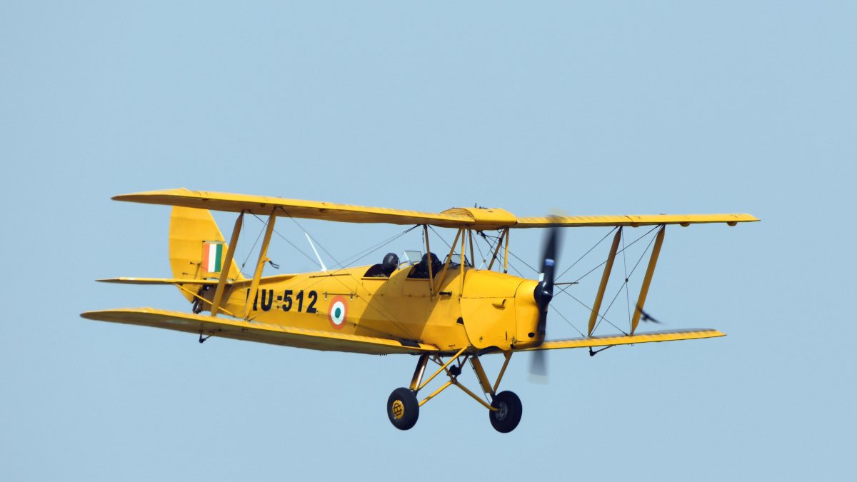 IAF vintage Tiger Moth flies past at Air Force Day celebration
