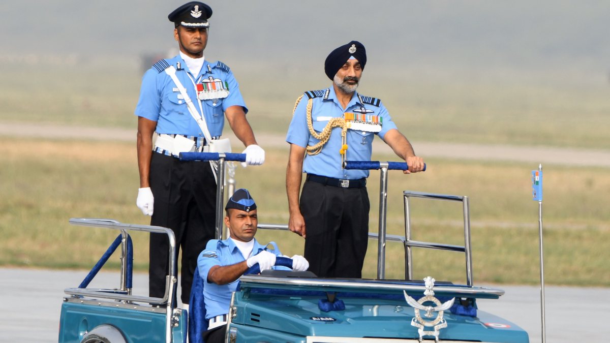 Air chief inspects parade on Air Force Day at Hindon