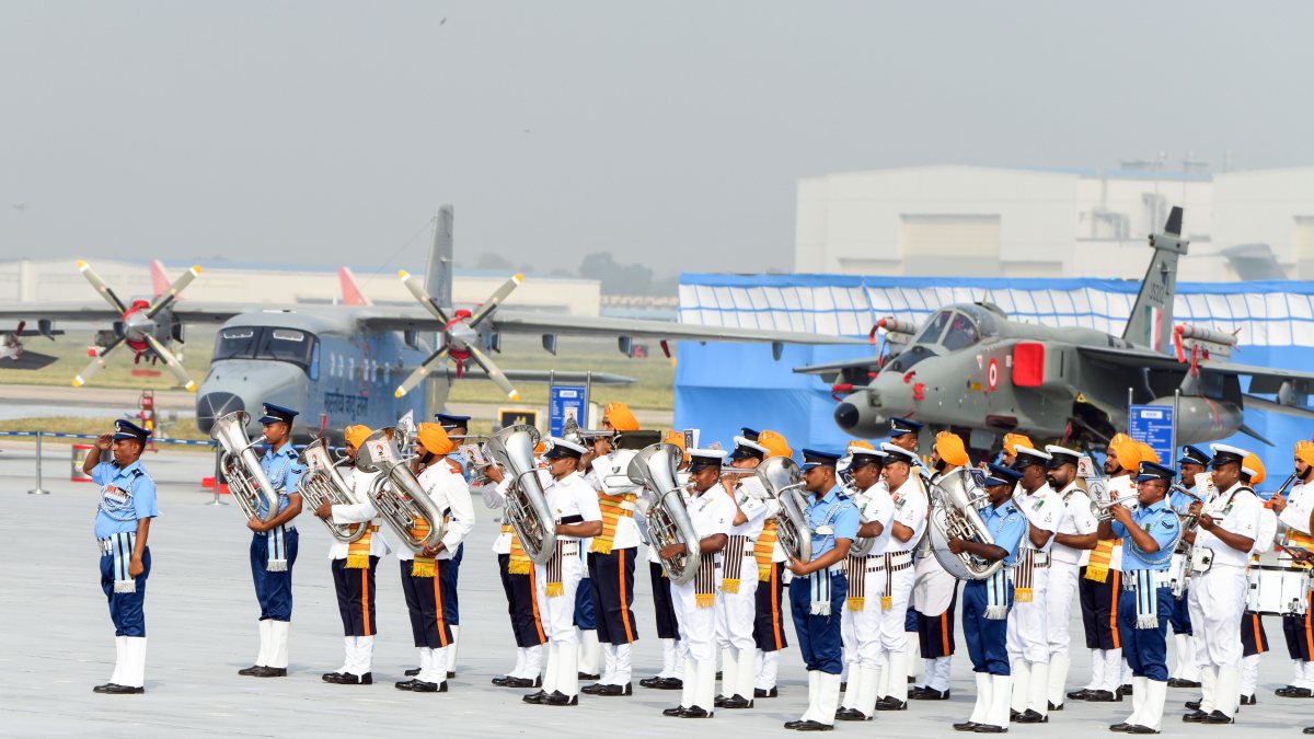 Sikh Light Infantry band performs at Air Force Day celebration