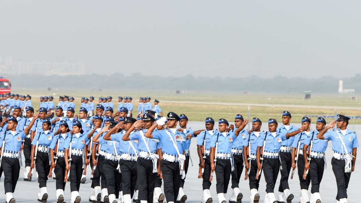IAF contingent marches at Air Force Day parade in Ghaziabad