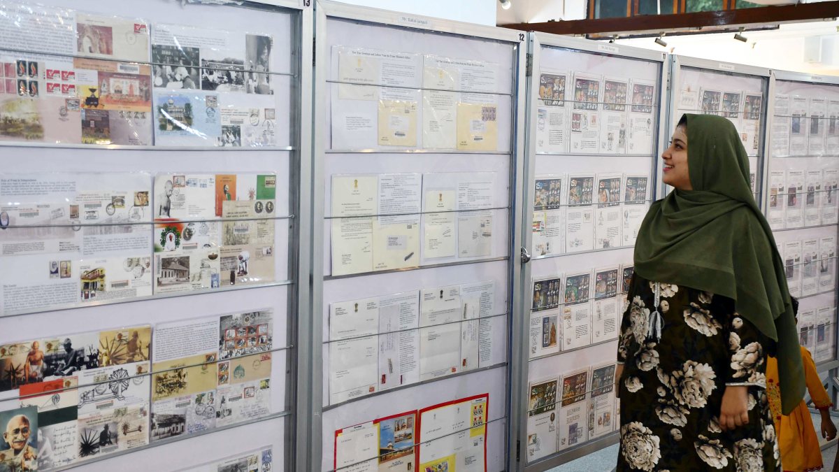 Woman visits stall at Prayagphilex-2026 stamp exhibition in Prayagraj