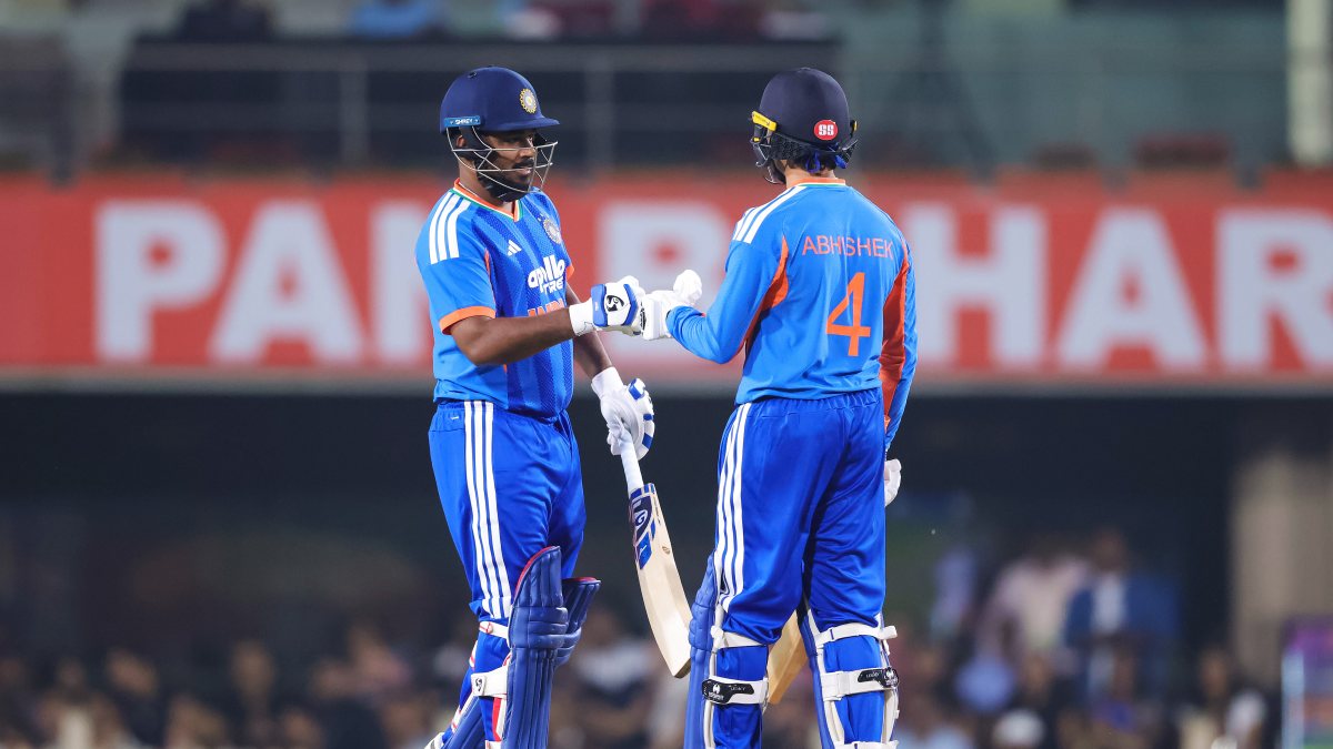 Abhishek Sharma and Sanju Samson celebrate partnership in Ranchi T20I